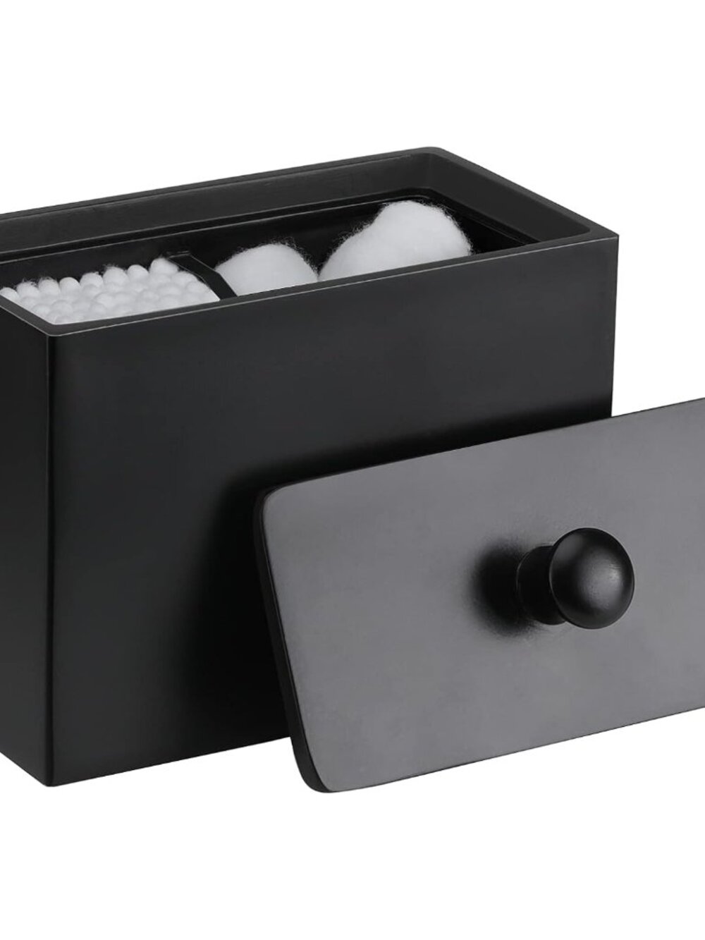 Cotton Swab Holder, Dual Compartment Qtip Holder with Lid, Black